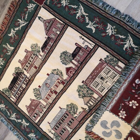 Bob Timberlake Salem Town Triple Woven Afghan Throw Blanket Cottages Burgundy - Picture 8 of 9